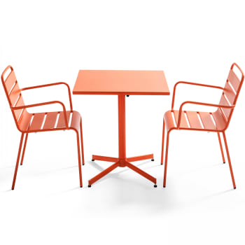 Palavas - Ensemble table de jardin bistrot et 2 fauteuils métal orange