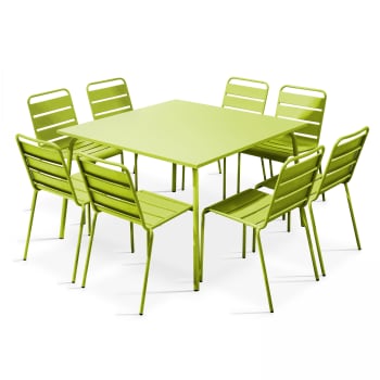 Palavas - Ensemble table de jardin et 8 chaises en métal vert