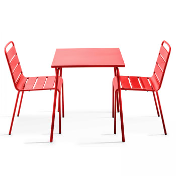 Palavas - Ensemble table de jardin carrée et 2 chaises acier rouge