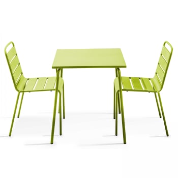 Palavas - Ensemble table de jardin carrée et 2 chaises acier vert