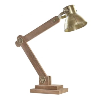 Lampe bureau style industriel en métal doré et bois 50x15x65cm