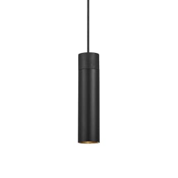 TILO - Lampada a sospensione cilindrico allungato nera de metallo e legno
