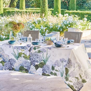 Jardin de bretagne bleu - Nappe antitache déperlant pur lin multicolore 170X260