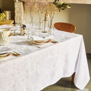 Mille giverny blanc - Nappe carrée antitache déperlant métis lin & coton blanc 174x174 cm