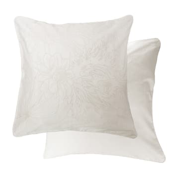 Flower power white - Taie d'oreiller  satin de coton 120 fils/cm² beige 40x40
