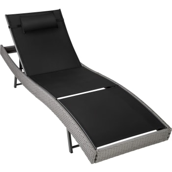 Mendler Lettino Regolabile Da Esterno Savannah | Poly Rattan Grigio E Acciaio | 220x70x88cm Con Cuscino Nero | 5 Posizioni E UV Resistente
