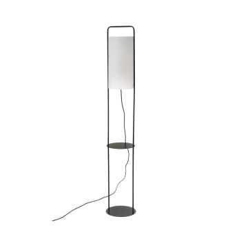 Lampadaire table en métal noir et abat-jour blanc H150cm