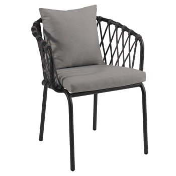 Eden - Chaise de jardin avec accoudoirs en alu noir et oléfine grise