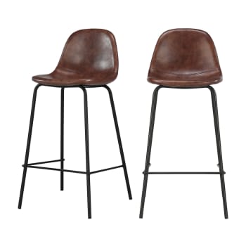 Henrik - Set aus 2 Stuhl für Mittelinsel aus braunes Kunstleder, 65 cm