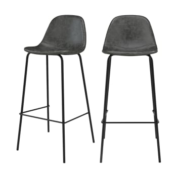 Henrik - Chaise de bar 75 cm en cuir synthétique gris/noir (lot de 2)