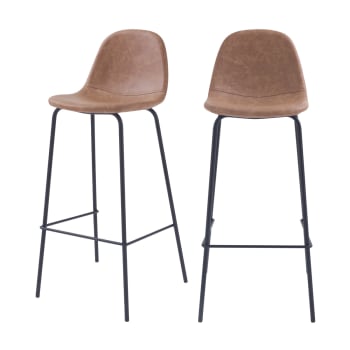 Henrik - Chaise de bar 75 cm en cuir synthétique marron clair (x2)
