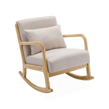 Lorens - Rocking chair design tissu beige et bois - lorens rocking