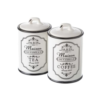 PARIS - Pots de conservation en céramique blanche café et thé - Lot de 2