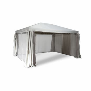 SAMOS - Pérgola 300×400 cm con cortinas y mosquitera beige
