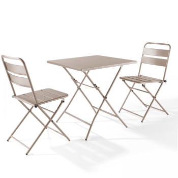 Palavas - Ensemble table de jardin pliante et 2 chaises acier taupe