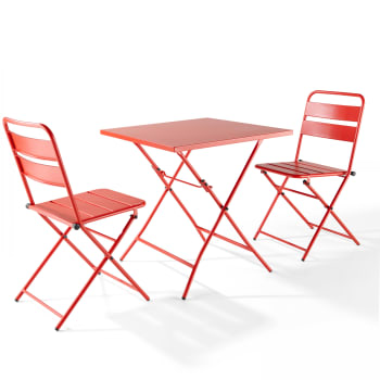 Palavas - Ensemble table de jardin pliante et 2 chaises acier rouge