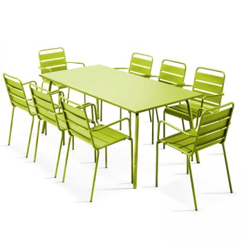 Palavas - Table de jardin et 8 fauteuils en métal