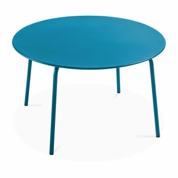 Palavas - Table de jardin ronde en acier bleu pacific
