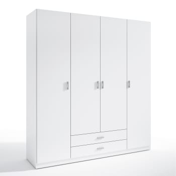 ALTEA - Armario ropero 4 puertas 2 cajones color blanco, 198 cm longitud