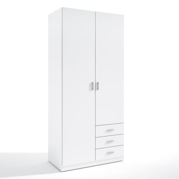ALTEA - Armario ropero 2 puertas 3 cajones color blanco, 99,8 cm ancho
