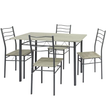 LIMA - Set tavolo e 4 sedie da pranzo rovere/grigio, tavolo 110 x 70 x 76 cm