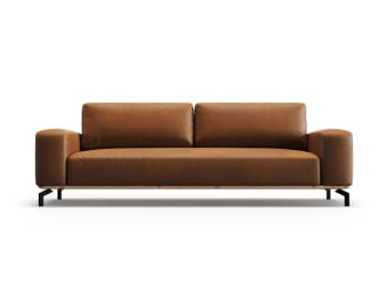 MARC - Sofá 3 plazas de cuero auténtico marrón