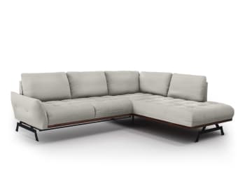 OLIVIER - Canapé d'angle convertible 5 places en tissu structuré gris clair