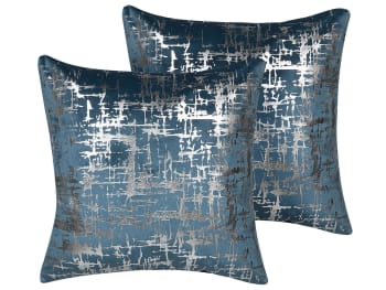 Gardenia - Set di 2 cuscini decorativi velluto blu con motivi geometrici 45x45cm