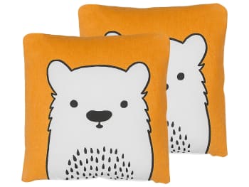 Waranasi - Set di 2 cuscini con stampa di orso 45 x 45 cm arancione