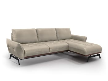 OLIVIER - Canapé d'angle 4 places en cuir gris clair