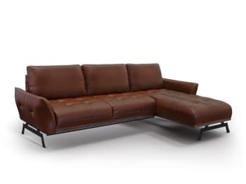 OLIVIER - Canapé d'angle 4 places en cuir marron