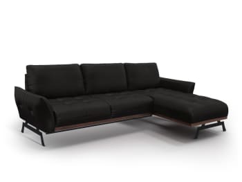 OLIVIER - Canapé d'angle 4 places en cuir noir