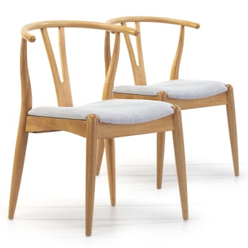 RUSTIC - Pack 2 sillas color roble, madera maciza, 55 x 54,5 x 76 cm