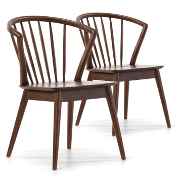 MURA - Pack 2 chaises, couleur noyer, bois massif, 55 cm x 58,5 cm x 84 cm
