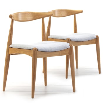 CORZO - Pack 2 chaises, couleur chêne, bois massif, 52,5 cm x 50 cm x 74.5 cm