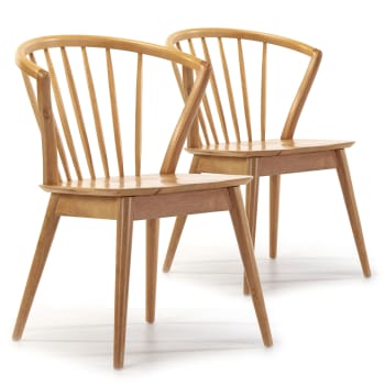 MURA - Pack 2 chaises, couleur chêne, bois massif, 55 cm x 58,5 cm x 84 cm
