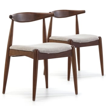 CORZO - Pack 2 chaises, couleur noyer, bois massif, 52,5 cm x 50 cm x 74.5 cm