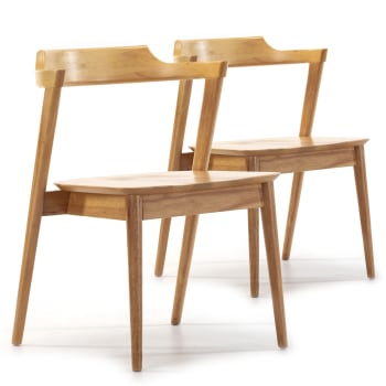 VENUS - Pack 2 chaises, couleur chêne, bois massif, 58 cm x 57,5 cm x 76 cm