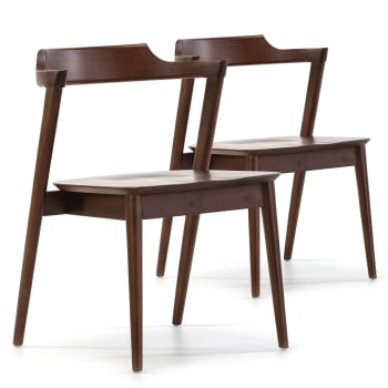 VENUS - Pack 2 chaises, couleur noyer, bois massif, 58 cm x 57,5 cm x 76 cm