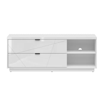 Sven - Meuble tv 2 tiroirs 2 niches 156 cm blanc