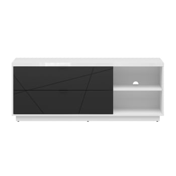 Sven - Meuble tv 2 tiroirs 2 niches 156 cm noir et blanc