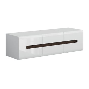 Darrel - Meuble tv 2 portes 2 tiroirs 150 cm blanc laqué et naturel