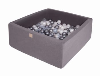 Piscina seca gris oscuro 200 bolas Perla/Plata/Transparente