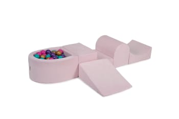 Juegos de espuma con piscina de bolas violetas, doradas y rosas