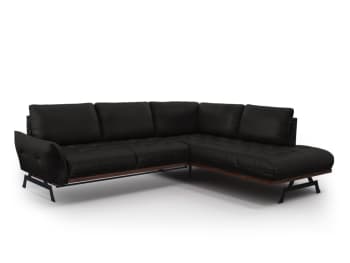 OLIVIER - Canapé d'angle 5 places en cuir noir