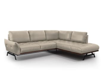 OLIVIER - Canapé d'angle 5 places en cuir gris clair