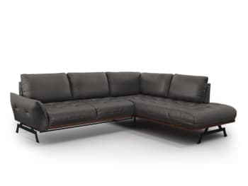 OLIVIER - Canapé d'angle 5 places en cuir gris foncé