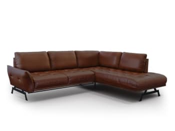 OLIVIER - Canapé d'angle 5 places en cuir marron
