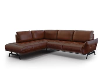 OLIVIER - Canapé d'angle 5 places en cuir marron