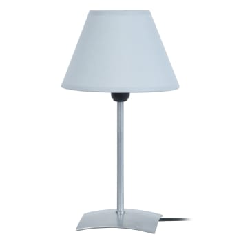 Lampada Da Tavolo Gitas In Metallo Nichel, Per Comodino O Lettura Con Paralume E27